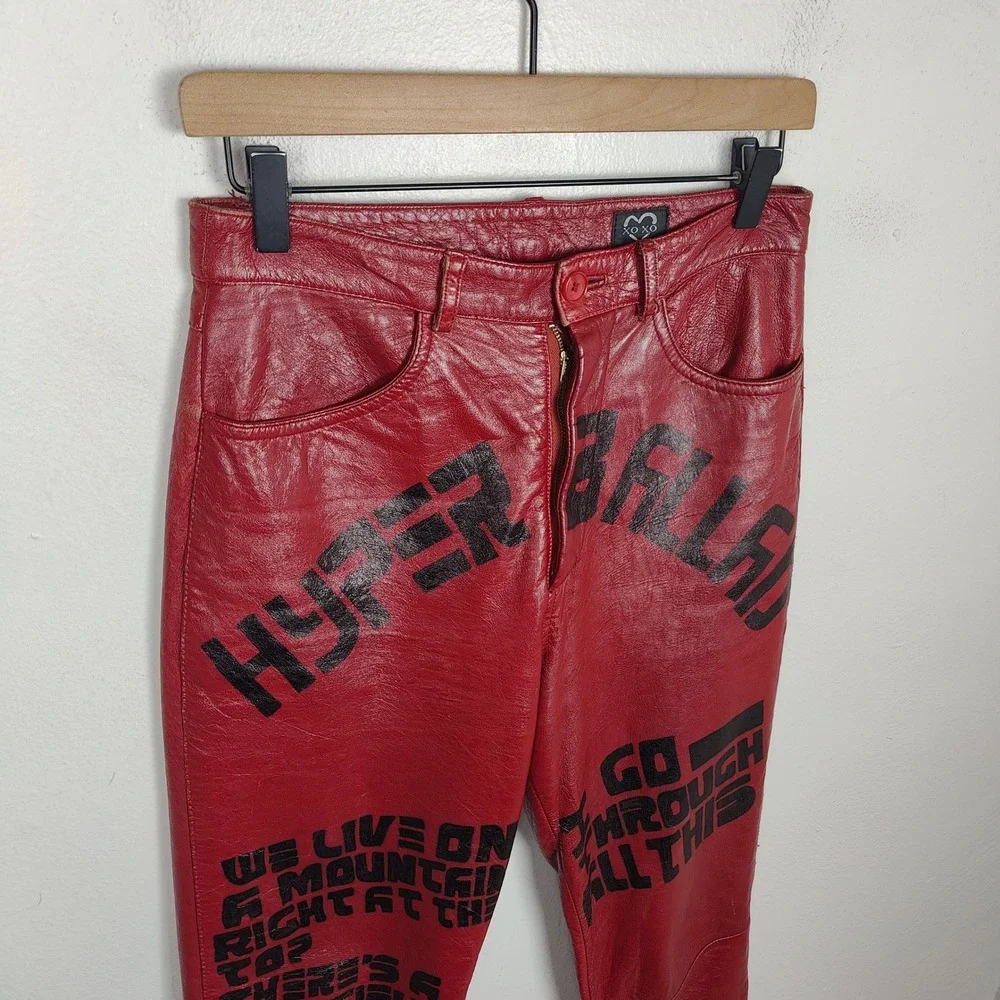 Vintage 90s Bjork Hyperballad Red Leather Pants Womens 28 XOXO Y2K Alt‎ Rock